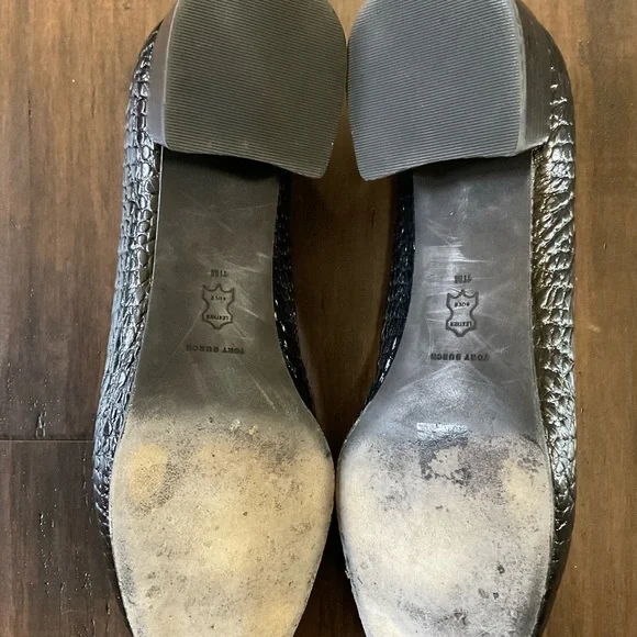 Tory Burch Black Size 11 Patent Leather Georgia Pump Square Toe Croc Embossed - Picture 6 of 6